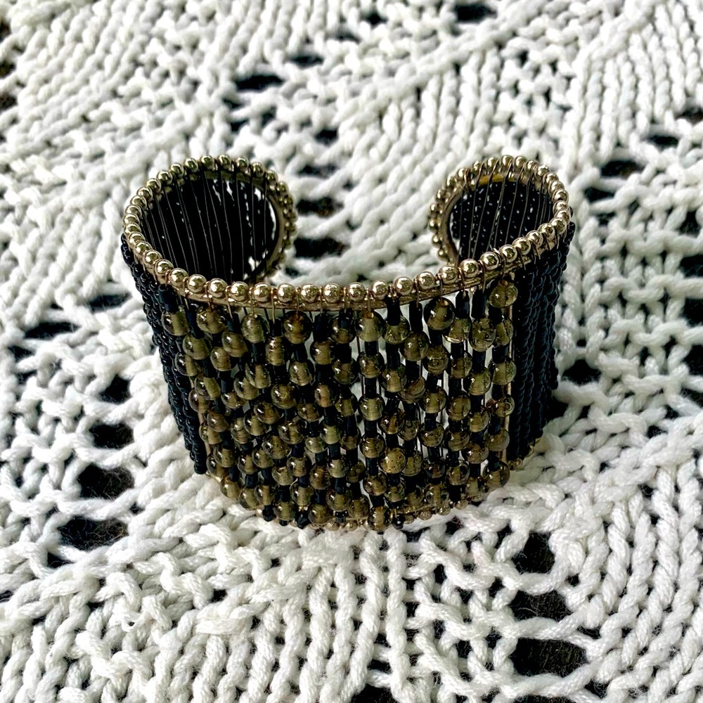 Black Cuff Beaded Bracelet